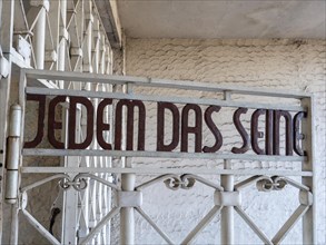 Entrance gate to beech forest concentration camp with the slogan "To each his own"