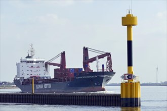 General cargo vessel Sloman Discoverer on the Weser near Bremen Vegesack
