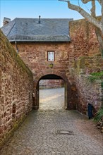 View of historic lower outer castle gate from 14th century Entrance to kennel small outer castle courtyard