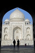 Visitors in front of the Taj Mahal in Agra