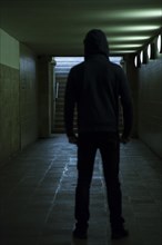 Blurred person standing in a tunnel
