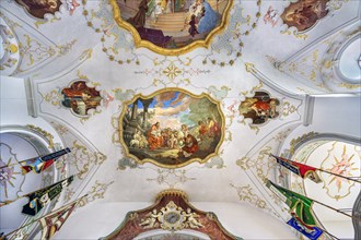 Ceiling frescoes and flags