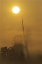 Dutch windmill in the mist at dawn
