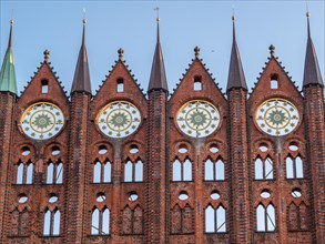 Gothic brick building Town Hall of the Hanseatic City of Stralsund at the Old Market