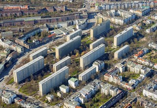 Aerial view of the Grindel high-rise buildings