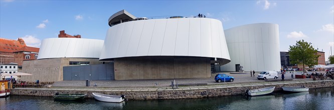 Panorama photo Natural History and Oceanographic Museum Ozeaneum Stralsund at the harbour