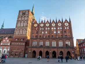 Gothic brick building Town Hall of the Hanseatic City of Stralsund at the Old Market