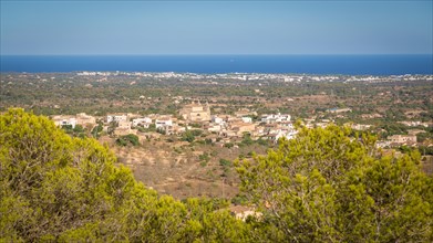 View over east coast of Majorca with village SAlqueria Blanca and Mediterranean Sea