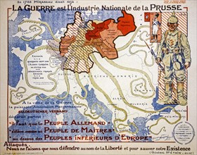 French vintage WWI propaganda map from 1917 showing German invasion as giant octopus during the First World War One