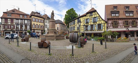 Panoramic photo of the old colourful half-timbered houses in the centre of the old town at Place de la Sinne