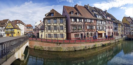 Panoramic photo of half-timbered houses along the course of the Lauch in the district of La Petite Venise