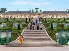 Sanssouci Palace with the staircase and Sanssouci Park
