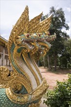 Dragon heads at the entrance of the temple complex Sri Chai Mongkol Grand Pagoda