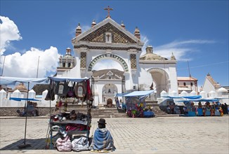 Stalls with souvenirs in front of the basilica in Copacabana