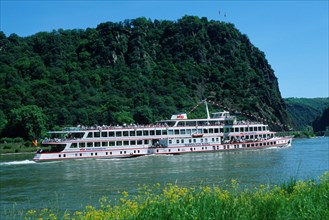 Excursion boat on the Rhine in front of the Loreley