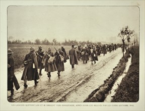 Regiment of lancers leaving the battlefield at Lo and head for Hoogstade in Flanders during the First World War