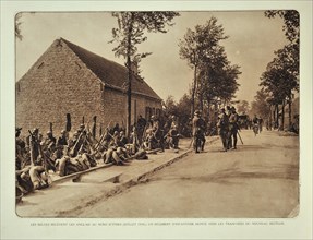 Soldiers at rest on the way to Ypres to relieve the English infantry in Flanders during the First World War