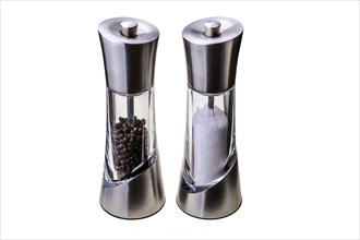 Stainless steel and glass salt and pepper mills