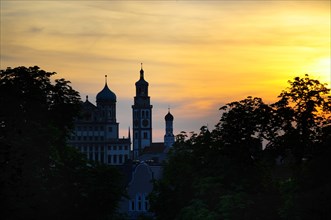 View of Augsburg City Hall with Perlachturm at sunset