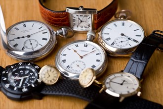 Group of pocket watches and wristwatches