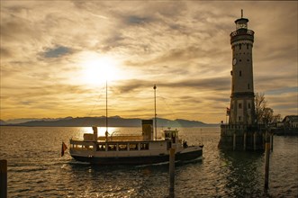 Harbour entrance of Lindau at Lake Constance in the evening