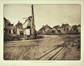 Soldier at the ruined Market Place at Pervijze in Flanders during the First World War