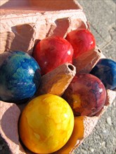 Painted Easter eggs in box