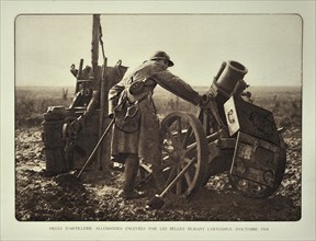 Soldier looking at German captured mortars