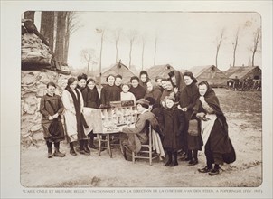Countess van den Steen helping female refugees at Poperinge in Flanders during the First World War