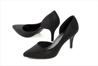 Pair ladies black high heels with sequins