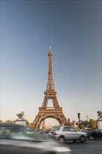 Eiffel Tower from Pont dIena with motion blur traffic
