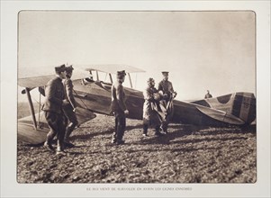 King Albert I and pilot in front of biplane in Flanders during the First World War