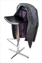 Black leather and chrome bar stool on a white background