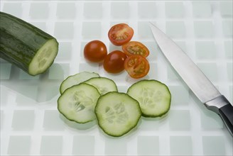 Sliced cucumber and tomato