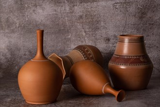 Handmade pottery pots made by a potter in isolation
