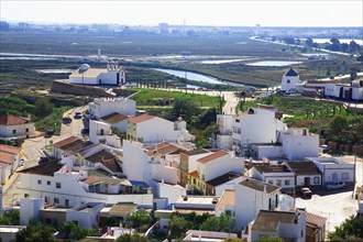 Salt marshes and townscape of Castro Marim