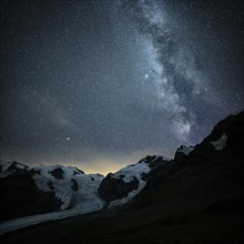 Starry sky with Milky Way over Morteratsch Glacier in Bernina Group