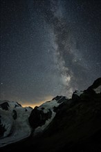 Starry sky with Milky Way over Morteratsch Glacier in Bernina Group