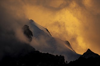 Detail of the Bianco Ridge in Bernina Group at sunset