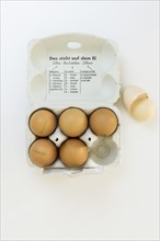 Eggs in an egg carton with designation of origin and farming method