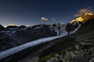 Morteratsch glacier with Bernina group at sunrise