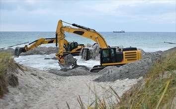Dredger for land reclamation on a construction site in the Baltic Sea near Ahrenshoop
