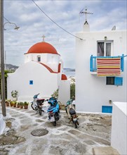 Small white Cycladic church Agios Spyridon