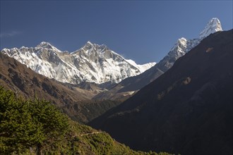 Eight-thousanders viewed from Namche Bazaar: Mount Everest and Lhotse