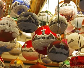 Traditional Christmas baubles at the Christmas market at Krautmarkt Zelny trh