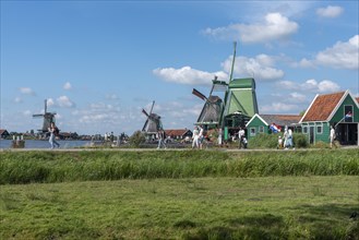 Rural scene with historic windmills in the Zaanse Schans open-air museum