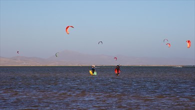 Several kitesurfers