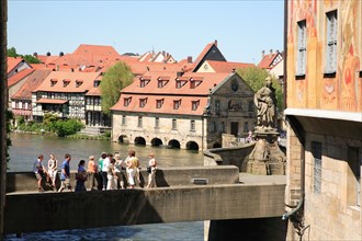 View over the Lower Bridge onto the Regnitz River with the historic slaughterhouse