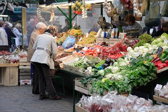 Market scene in the old town of Bolzano