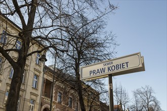 Street sign at the garden square called Skwer Praw Kobiet